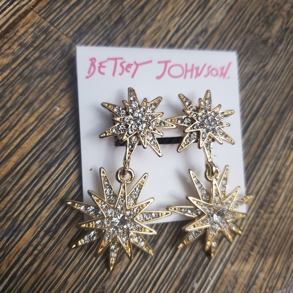 Betsey Johnson Gold Plate Star Dangle Drop Earring - Picture 4 of 9